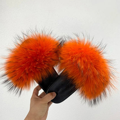 Olivet - Fluffy Real Fur Slippers for Women