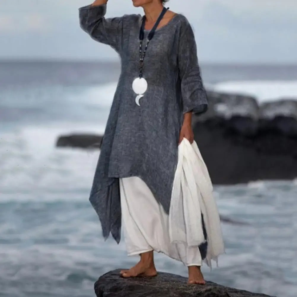 Katriel - Relaxed Long Sleeve Midi Tunic Dress for Women