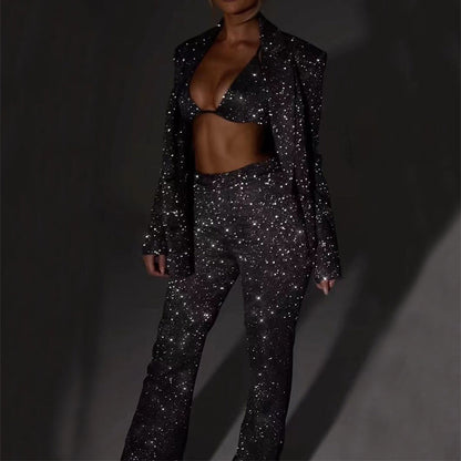 Lydia – Shiny Party Suit with Bra Lapel Blazer and Trousers