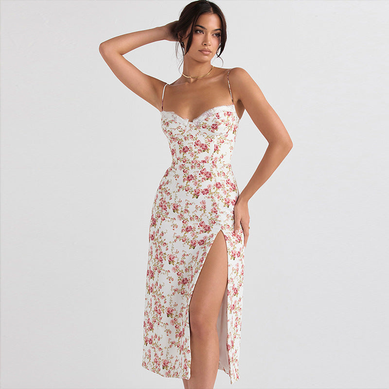 Claire – Elegant Floral Slit Summer Dress