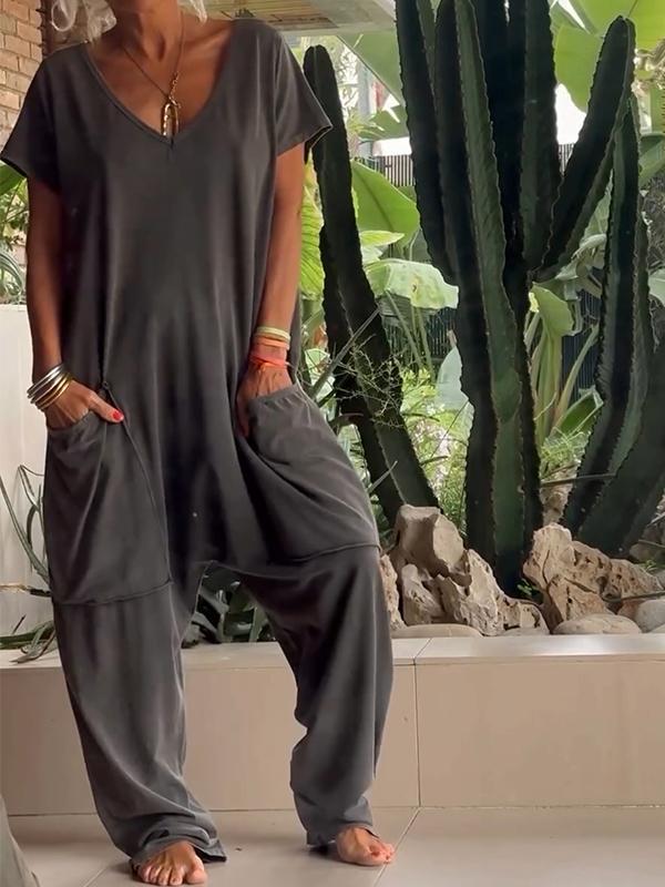 Siv-Casual V-neck Jumpsuit