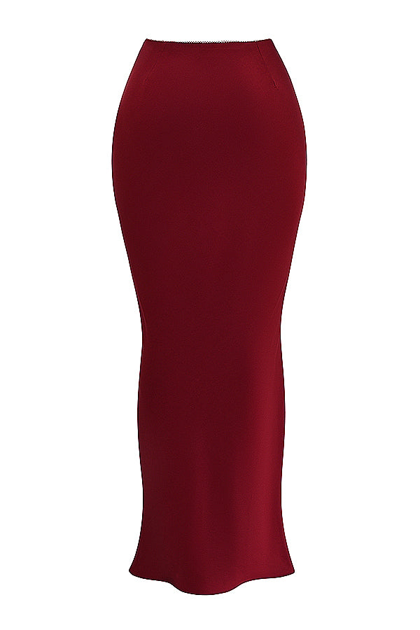 Aurora - Ruby Red Corset and Satin Maxi Skirt Set