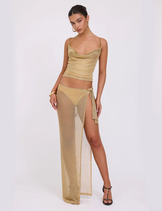 Seraphina - Striking See-Through Maxi Skirt and Cowl Neck Top - Women's