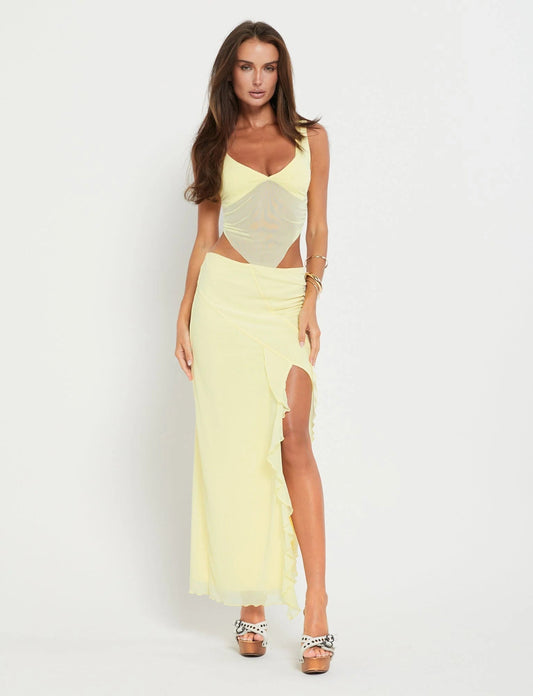 Selene - Elegant Side Split Maxi Skirt and Crop Top Set - Women's