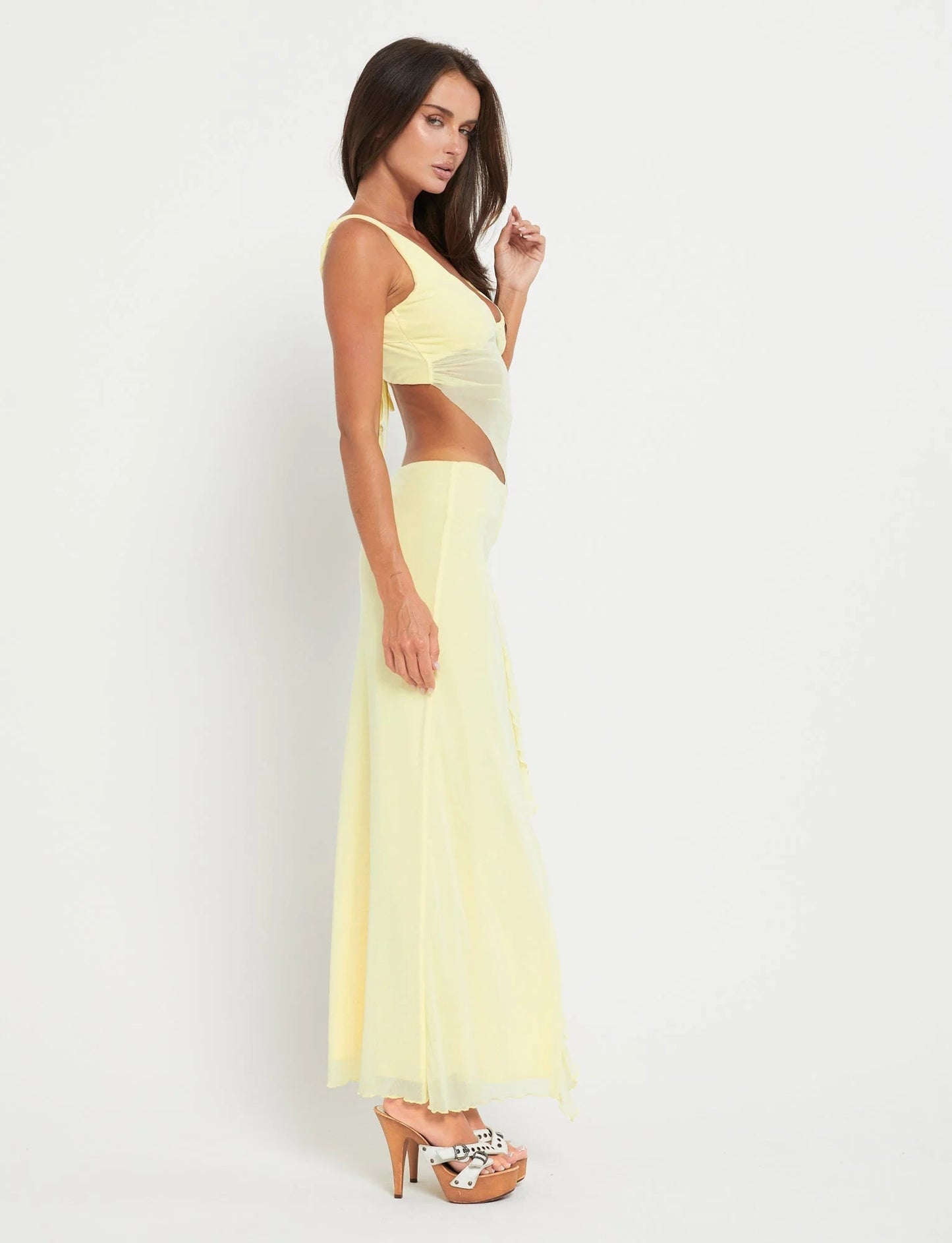 Selene - Elegant Side Split Maxi Skirt and Crop Top Set - Women's