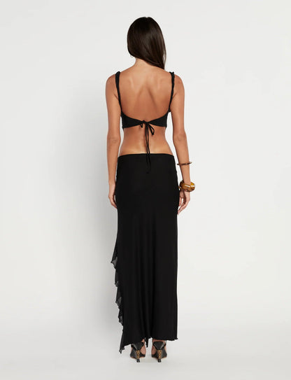 Selene - Elegant Side Split Maxi Skirt and Crop Top Set - Women's