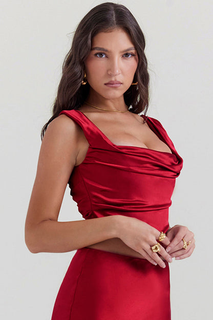 Aurora - Ruby Red Corset and Satin Maxi Skirt Set