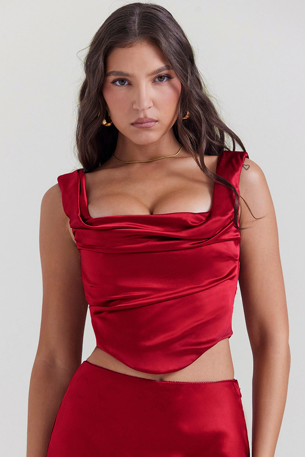 Aurora - Ruby Red Corset and Satin Maxi Skirt Set